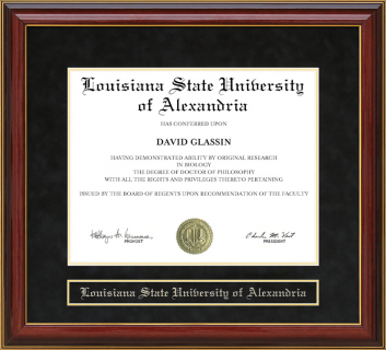 Louisiana State University of Alexandria Mahogany Diploma Frame