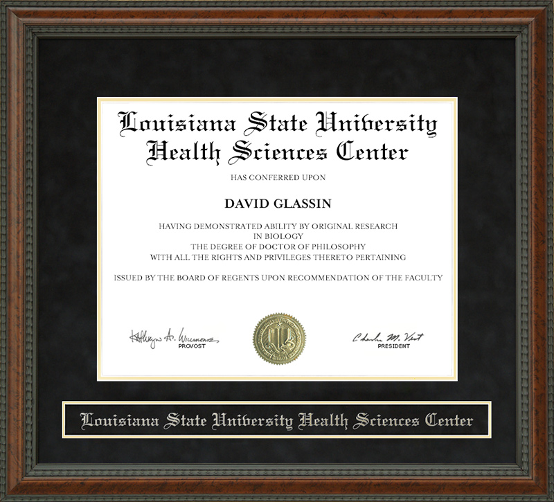 Louisiana State University Health Sciences Center Diploma Frame