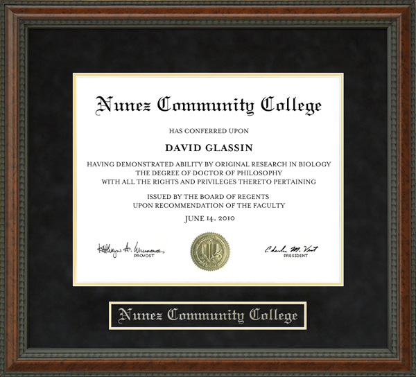 Nunez Community College Diploma Frame