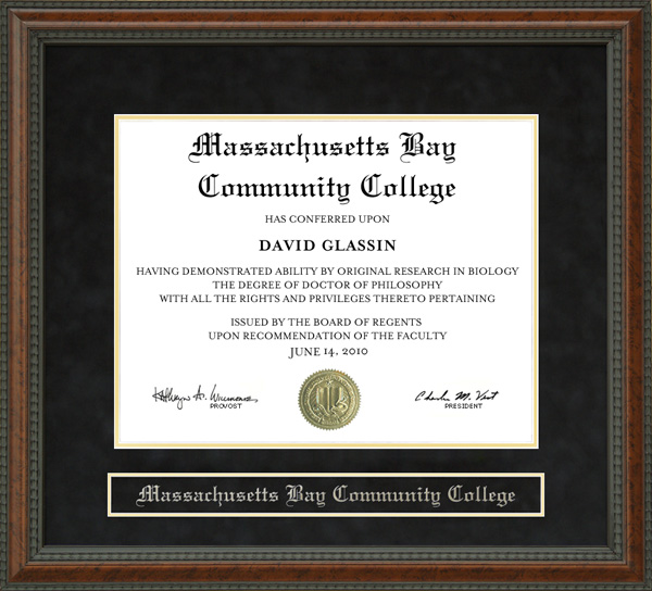 Massachusetts Bay Community College (MassBay) Diploma Frame