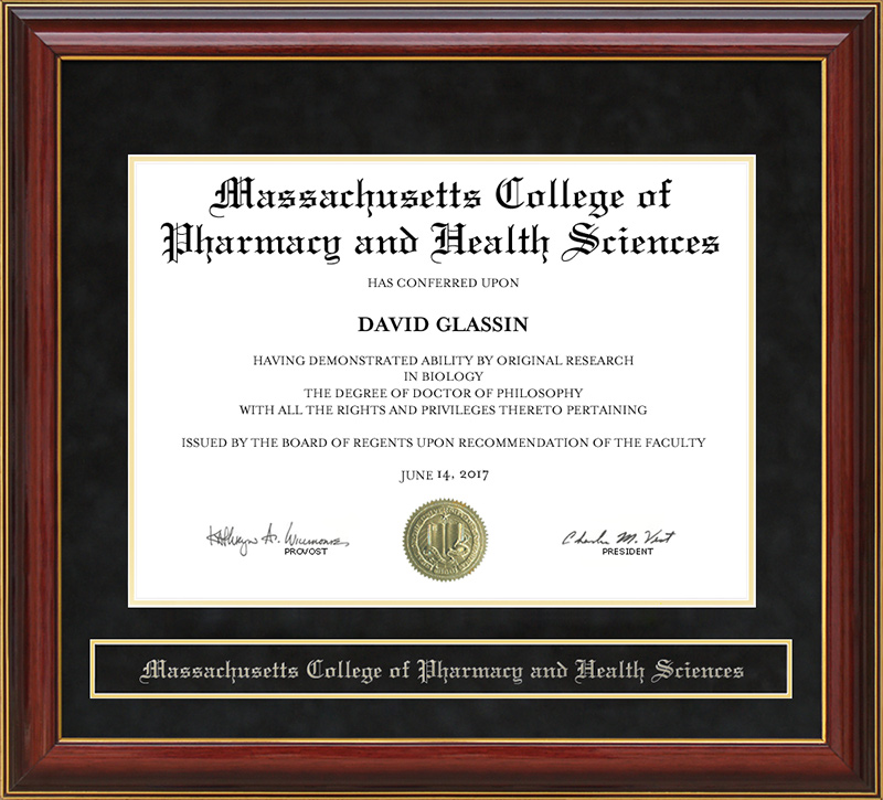 Massachusetts College of Pharmacy and Health Sciences (MCPHS) Mahogany Diploma Frame