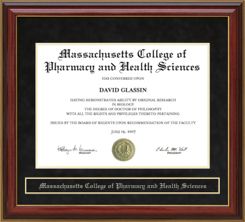 Massachusetts College of Pharmacy and Health Sciences (MCPHS) Mahogany Diploma Frame