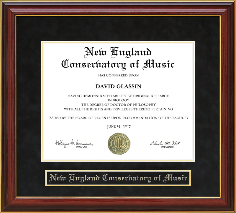 New England Conservatory of Music Mahogany Diploma Frame