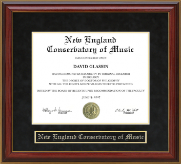 New England Conservatory of Music Mahogany Diploma Frame