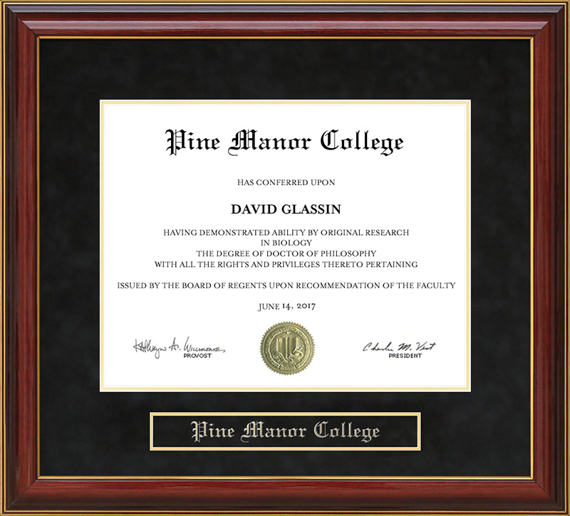 Pine Manor College (PMC) Mahogany Diploma Frame