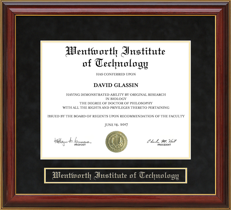 Wentworth Institute of Technology Mahogany Diploma Frame