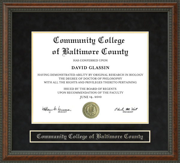 Community College of Baltimore County (CCBC) Diploma Frame