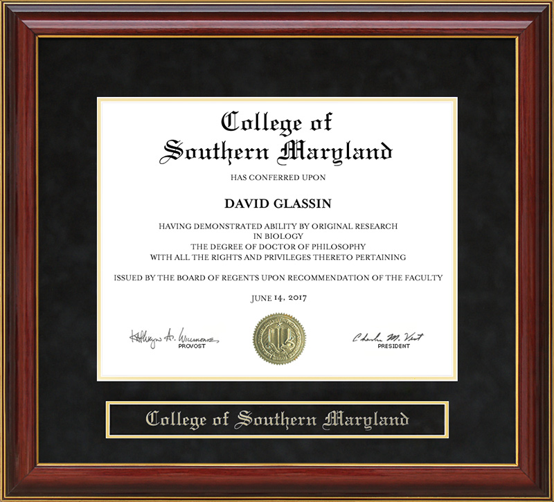 College of Southern Maryland (CSM) Mahogany Diploma Frame