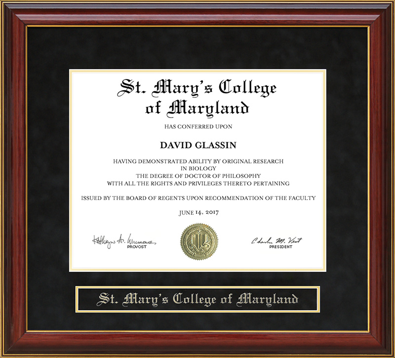 St. Mary's College of Maryland (SMCM) Mahogany Diploma Frame