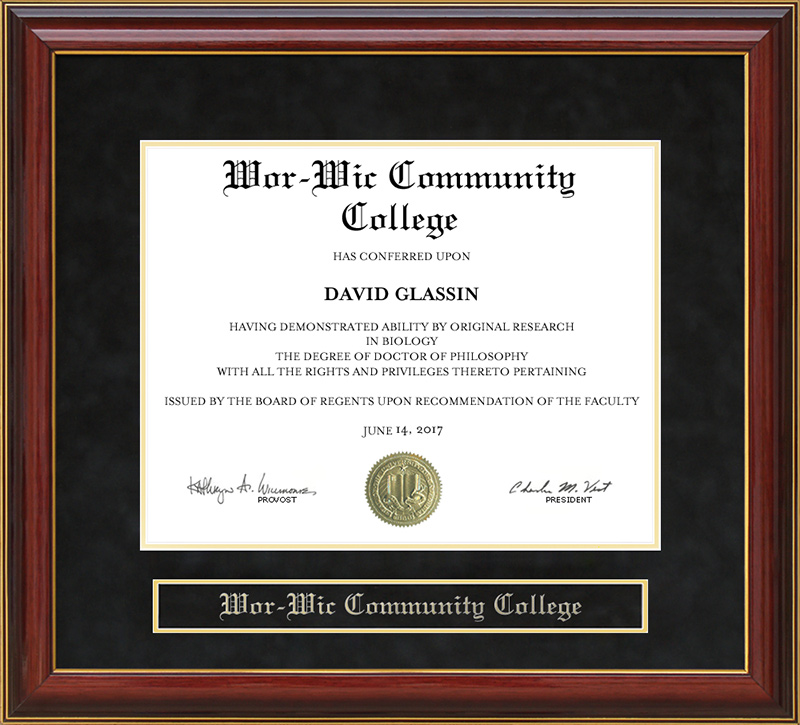 Wor-Wic Community College Mahogany Diploma Frame