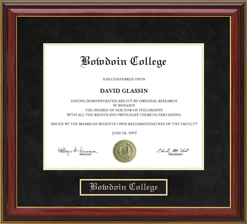 Bowdoin College Mahogany Diploma Frame