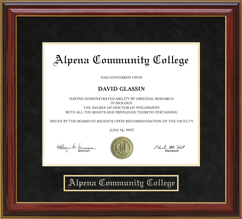 Alpena Community College Mahogany Diploma Frame