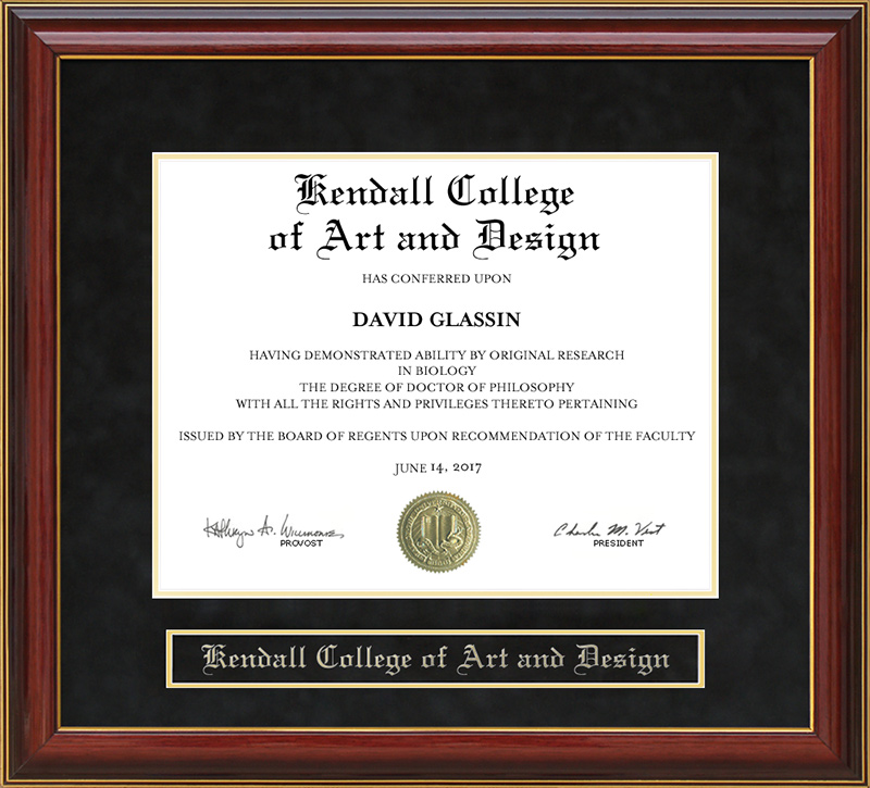 Kendall College of Art and Design (KCAD) Mahogany Diploma Frame