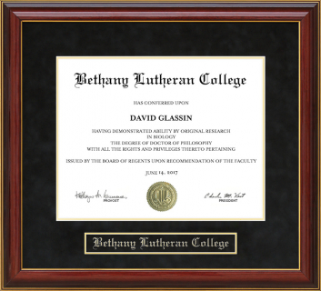 Bethany Lutheran College (BLC) Mahogany Diploma Frame