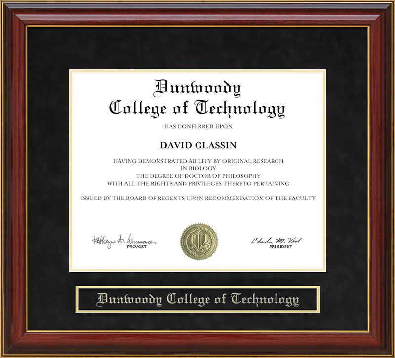 Dunwoody College of Technology Mahogany Diploma Frame