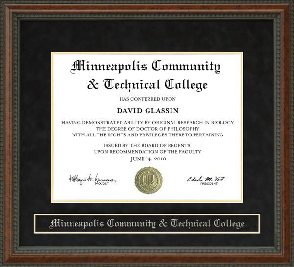 Minneapolis Community & Technical College (MCTC) Diploma Frame