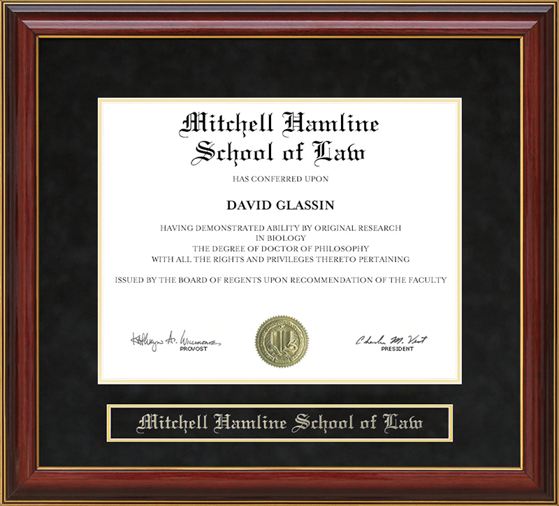 Mitchell Hamline School of Law Mahogany Diploma Frame