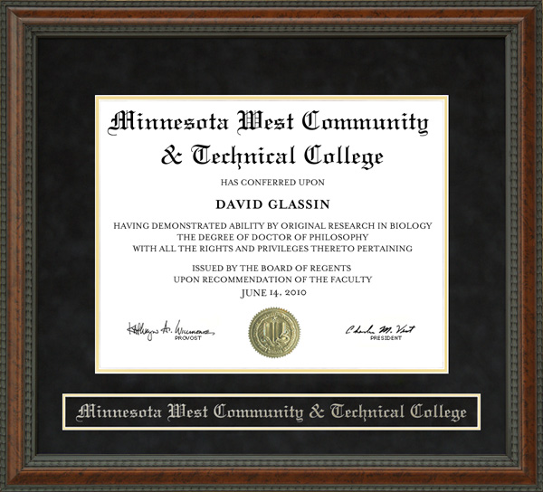 Minnesota West Community & Technical College Diploma Frame