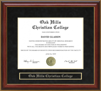 Oak Hills Christian College Mahogany Diploma Frame