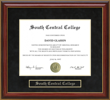 South Central College Mahogany Diploma Frame