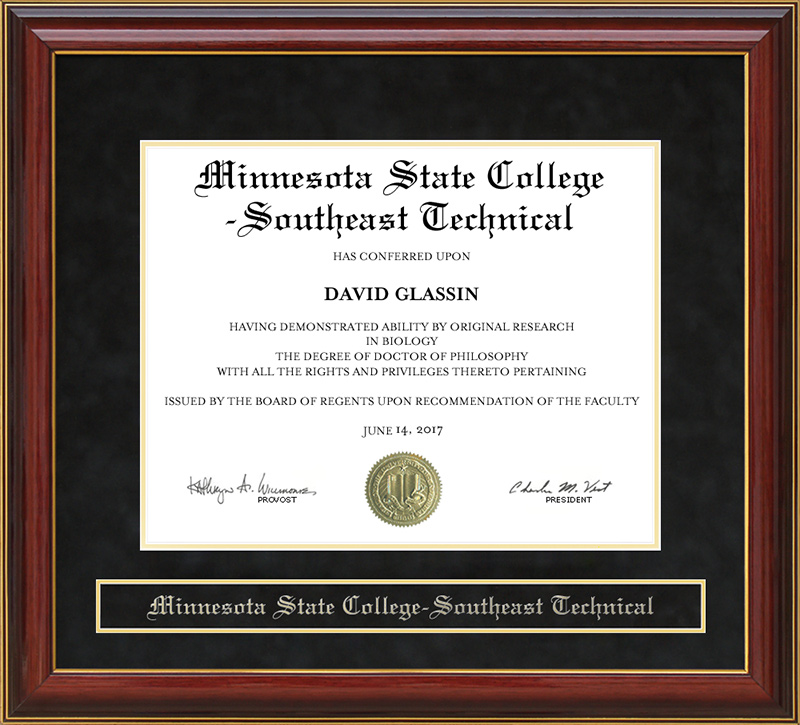 Minnesota State College-Southeast Technical Mahogany Diploma Frame