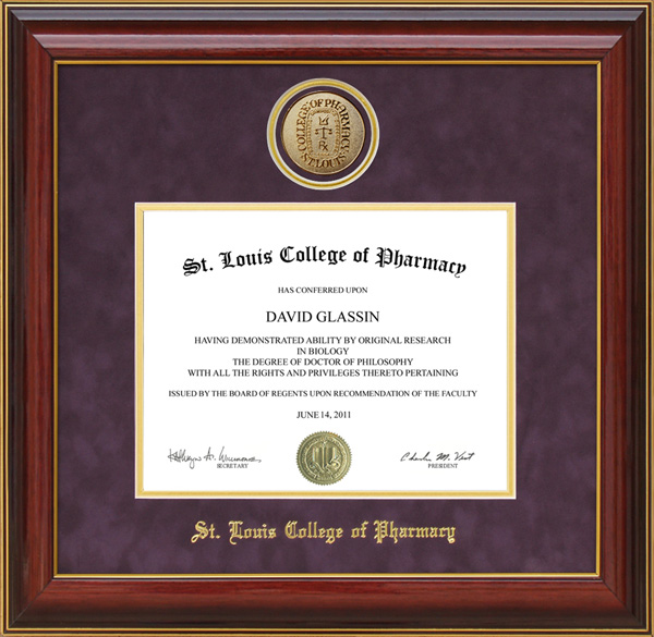 St. Louis College of Pharmacy (STLCOP) Diploma Frame with Gold Medallion