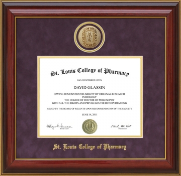 St. Louis College of Pharmacy (STLCOP) Diploma Frame with Gold Medallion