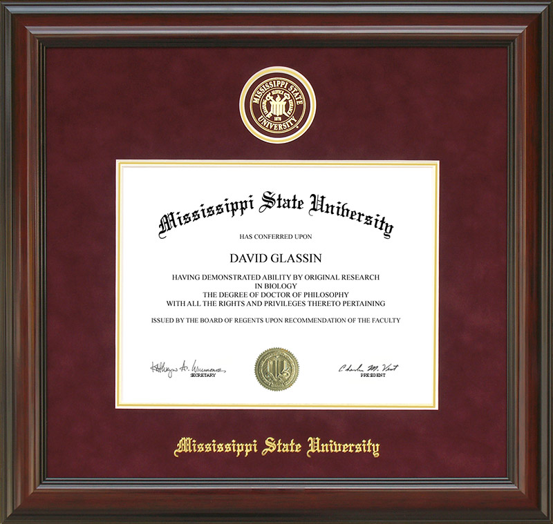 Mississippi State University Diploma Frame with Embossed School Seal
