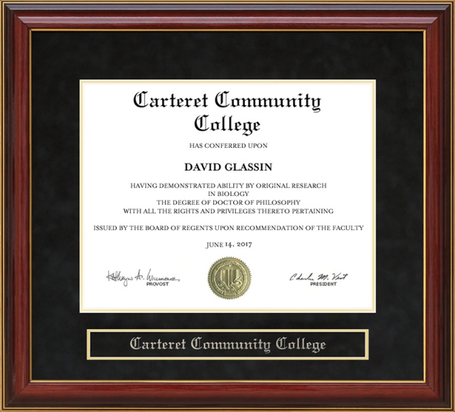 Carteret Community College Mahogany Diploma Frame