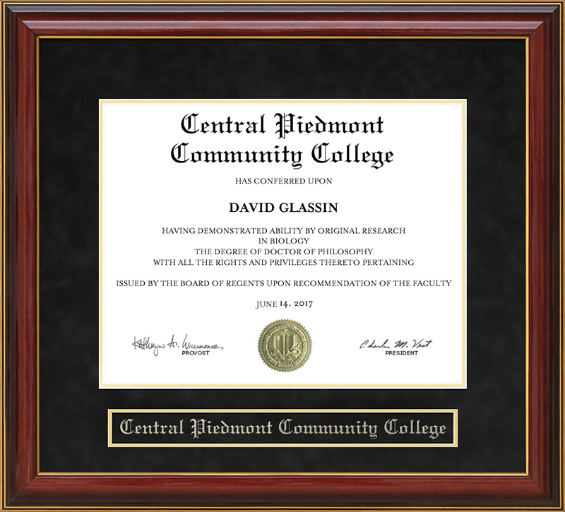 Central Piedmont Community College (CPCC) Mahogany Diploma Frame