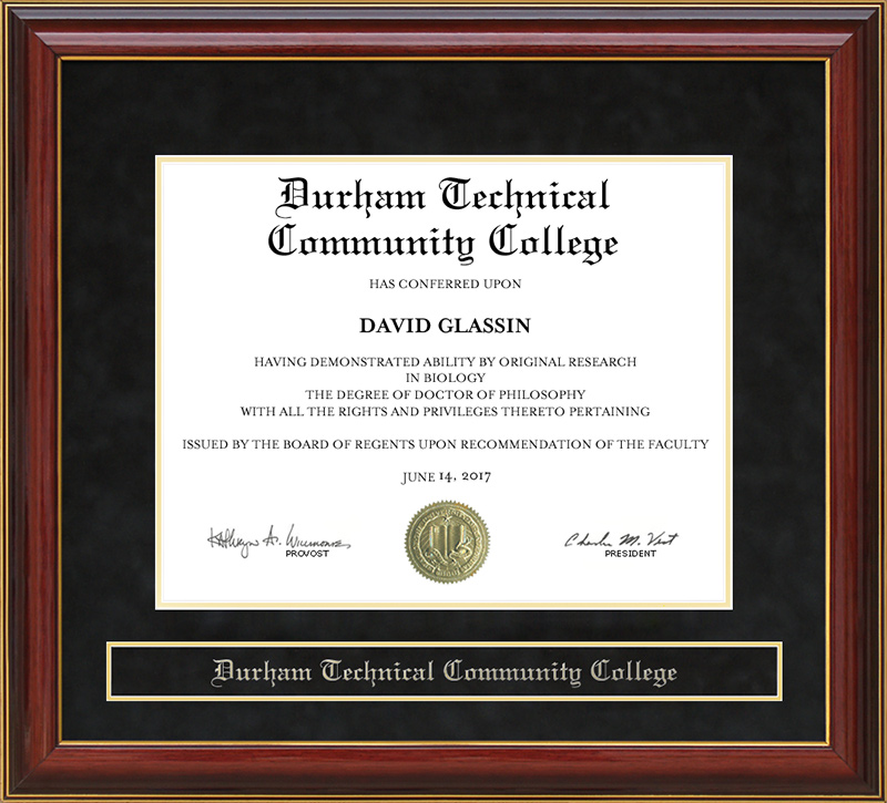 Durham Technical Community College Mahogany Diploma Frame