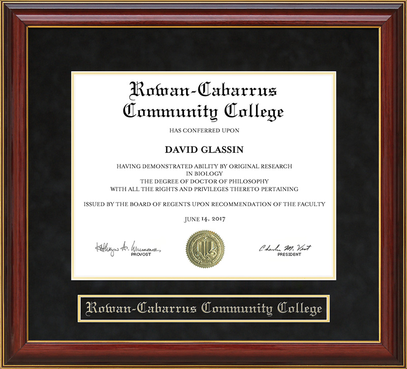 Rowan-Cabarrus Community College (RCCC) Mahogany Diploma Frame
