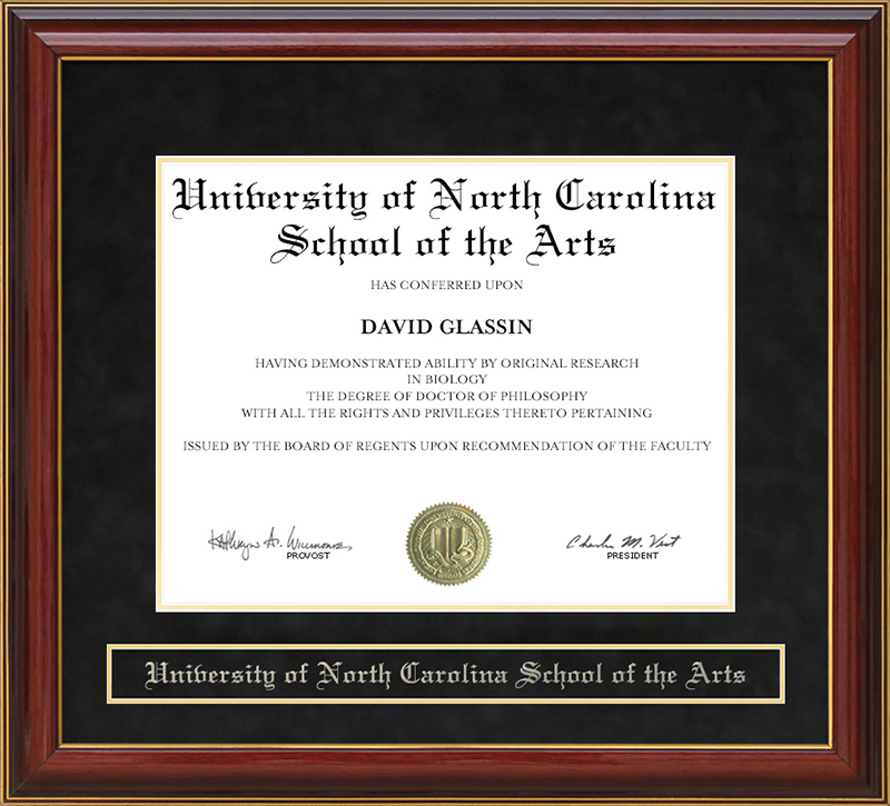University of North Carolina School of the Arts Mahogany Diploma Frame