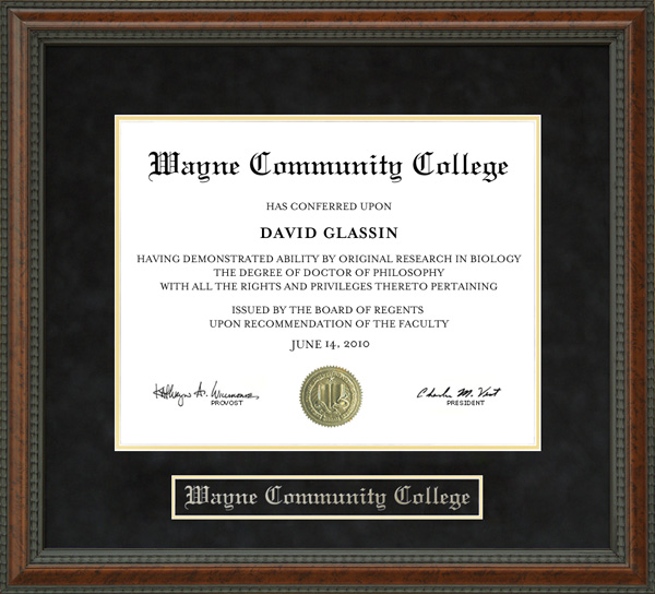 Wayne Community College Diploma Frame
