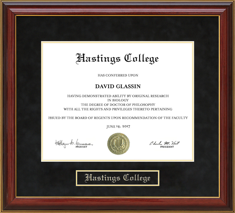 Hastings College Mahogany Diploma Frame
