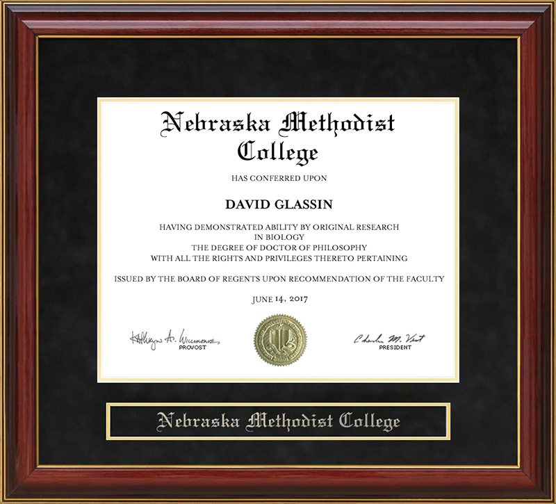 Nebraska Methodist College Mahogany Diploma Frame