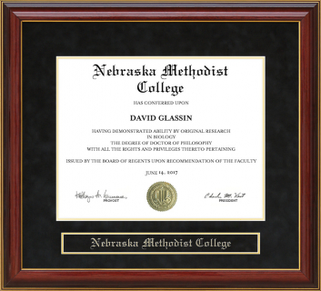 Nebraska Methodist College Mahogany Diploma Frame