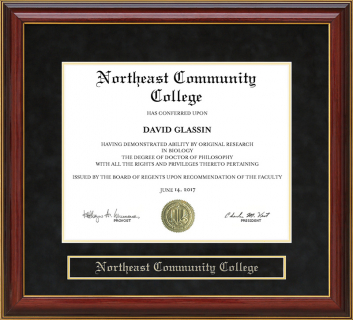Northeast Community College Mahogany Diploma Frame