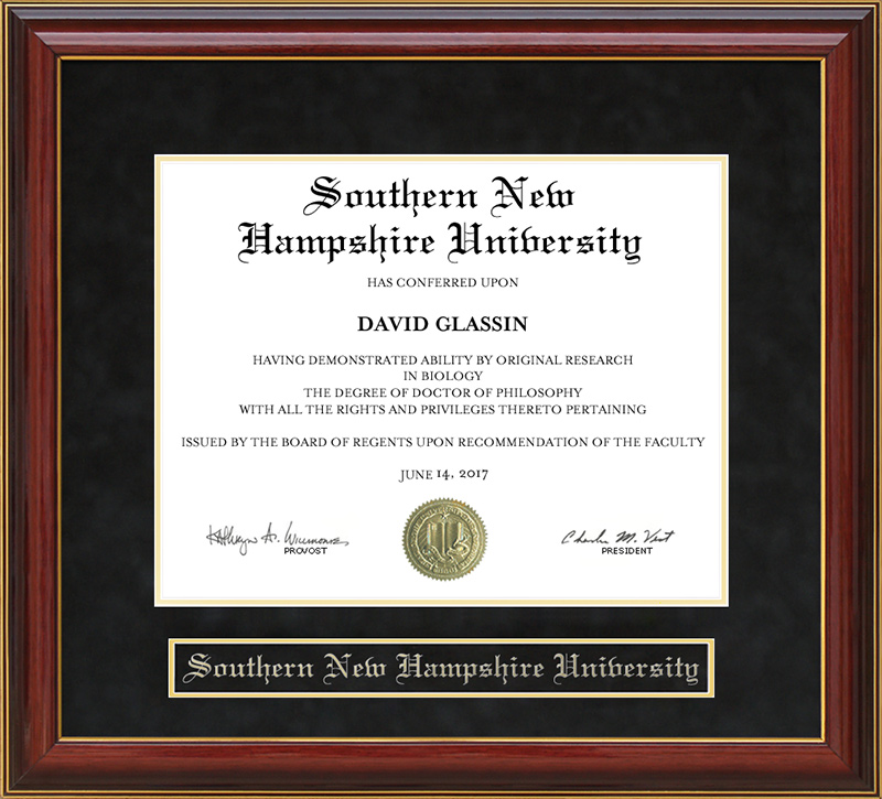 Southern New Hampshire University (SNHU) Mahogany Diploma Frame