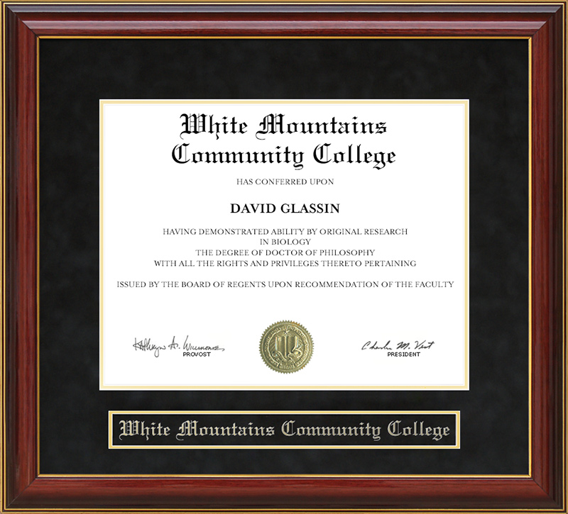 White Mountains Community College Mahogany Diploma Frame
