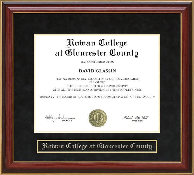 Rowan College at Gloucester County Mahogany Diploma Frame