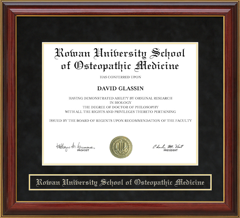 Rowan University School of Osteopathic Medicine Mahogany Diploma Frame