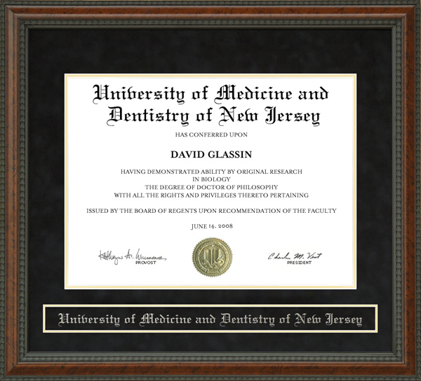 University of Medicine and Dentistry of New Jersey (UMDNJ) Diploma Frame