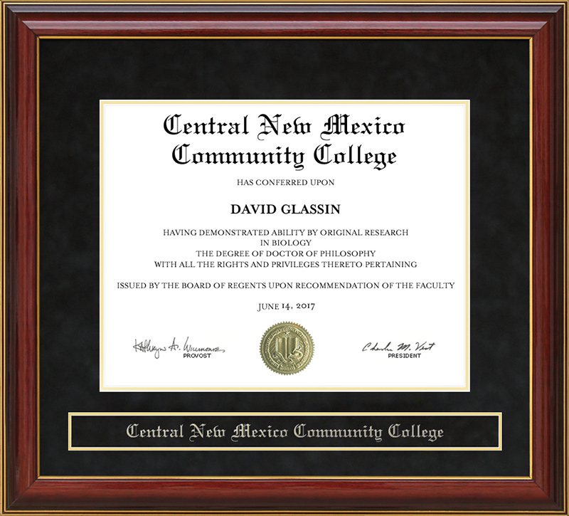 Central New Mexico Community College (CNM) Mahogany Diploma Frame