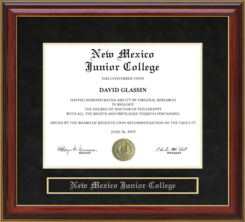 New Mexico Junior College (NMJC) Mahogany Diploma Frame