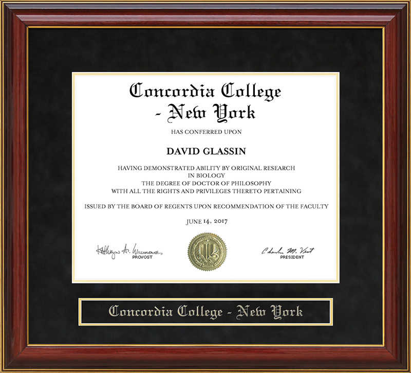 Concordia College - New York Mahogany Diploma Frame