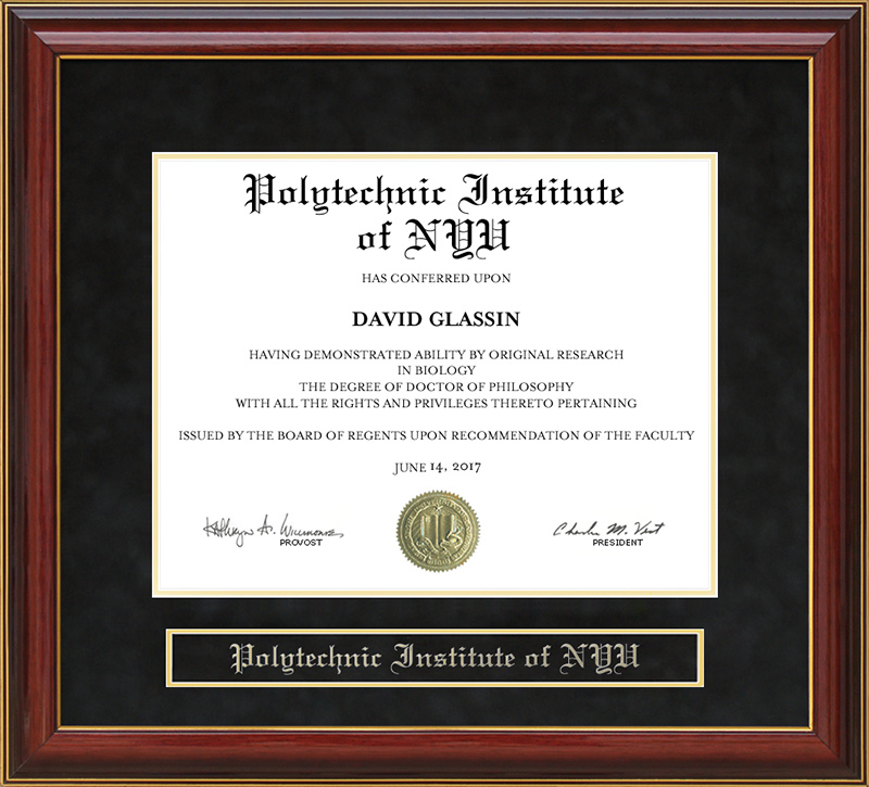 Polytechnic Institute of NYU (Poly) Mahogany Diploma Frame