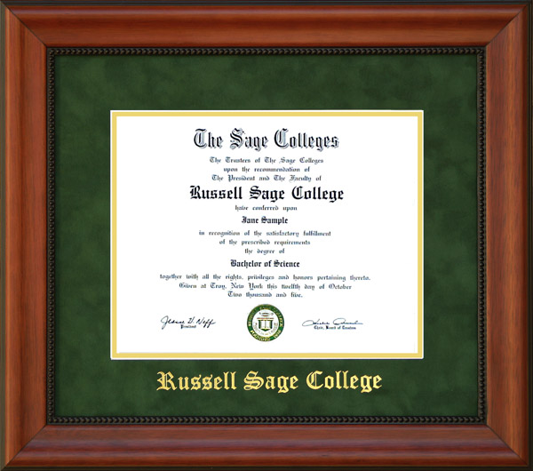 Russell Sage College Diploma Frame in Green Suede