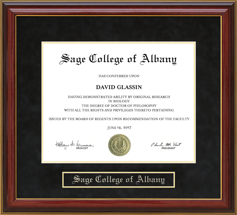 Sage College of Albany (SCA) Mahogany Diploma Frame