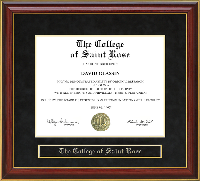 The College of Saint Rose Mahogany Diploma Frame